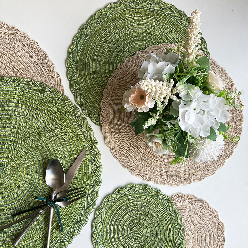 Woven Round Placemats with Coasters — Heat-Insulating Table Mats