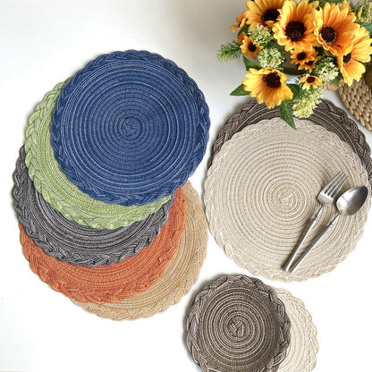 Woven Round Placemats with Coasters — Heat-Insulating Table Mats