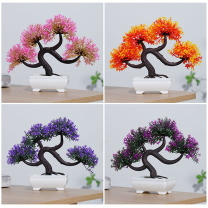 Artificial Flowering Bonsai Tree - Faux Pine Pot Plant Tabletop Decor