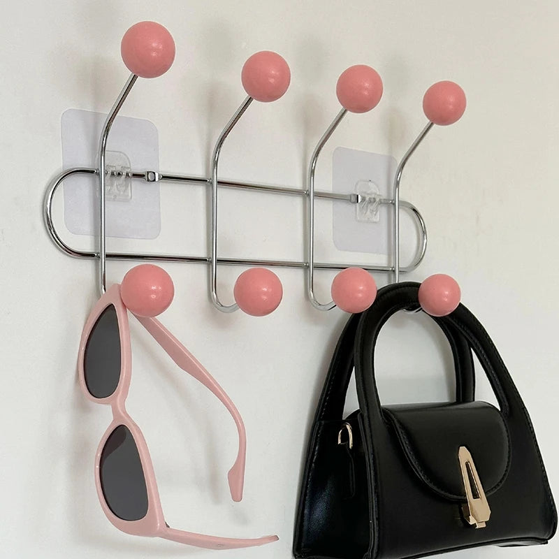 Retro Ball Wall Hook Rack, Multi-Hook Coat, Key & Bag Organizer