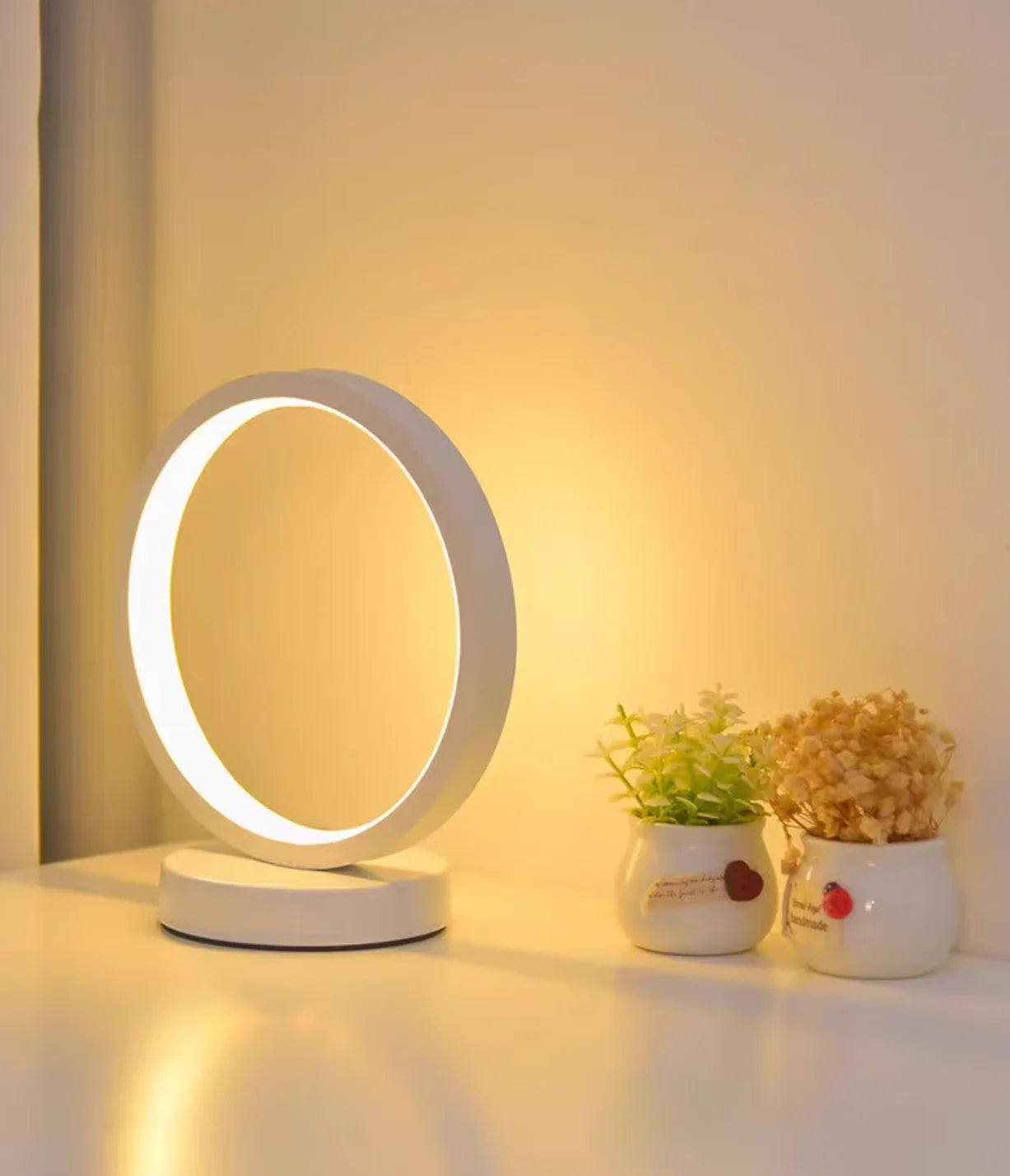 LED Ring Table Lamp - Modern Round Bedside & Living Room Light