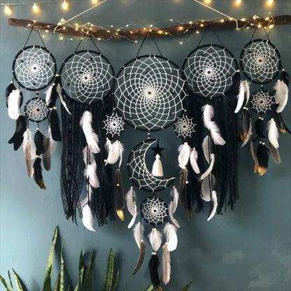 Boho Dream Catcher Set of 5 — Crochet Lace Feather Wall Hanging