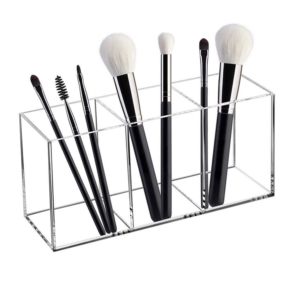Clear Acrylic Makeup Brush Holder, 3-Slot Cosmetic Organizer