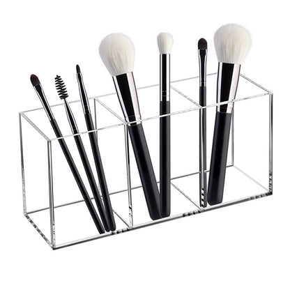 Clear Acrylic Makeup Brush Holder, 3-Slot Cosmetic Organizer