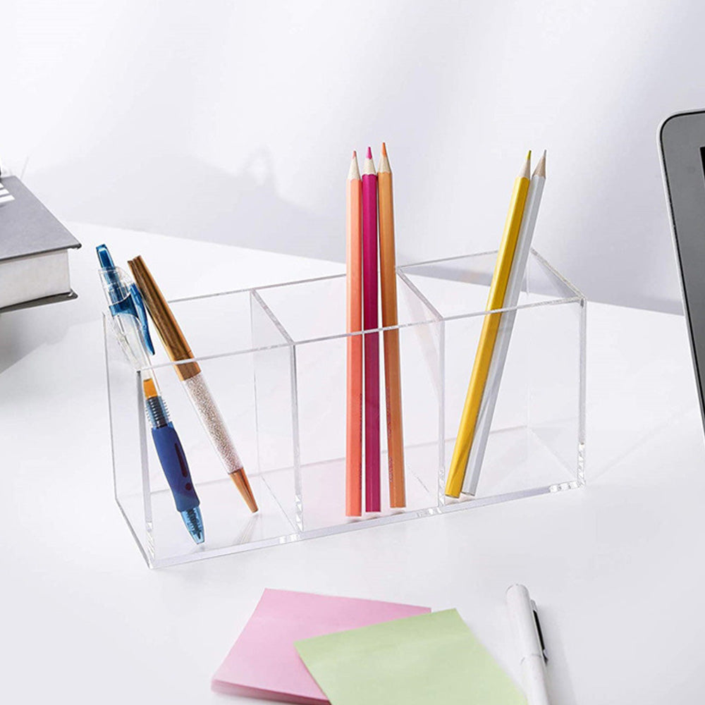 Clear Acrylic Makeup Brush Holder, 3-Slot Cosmetic Organizer