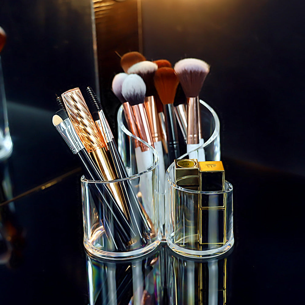 Clear Acrylic Makeup Brush Holder, 3-Slot Cosmetic Organizer