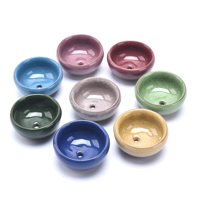 Ice-Crack Glaze Ceramic Planter - Mini Succulent Pot w/ Drainage Hole