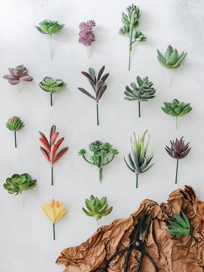 Double-Flocked Artificial Succulents, Realistic Faux Plant Picks
