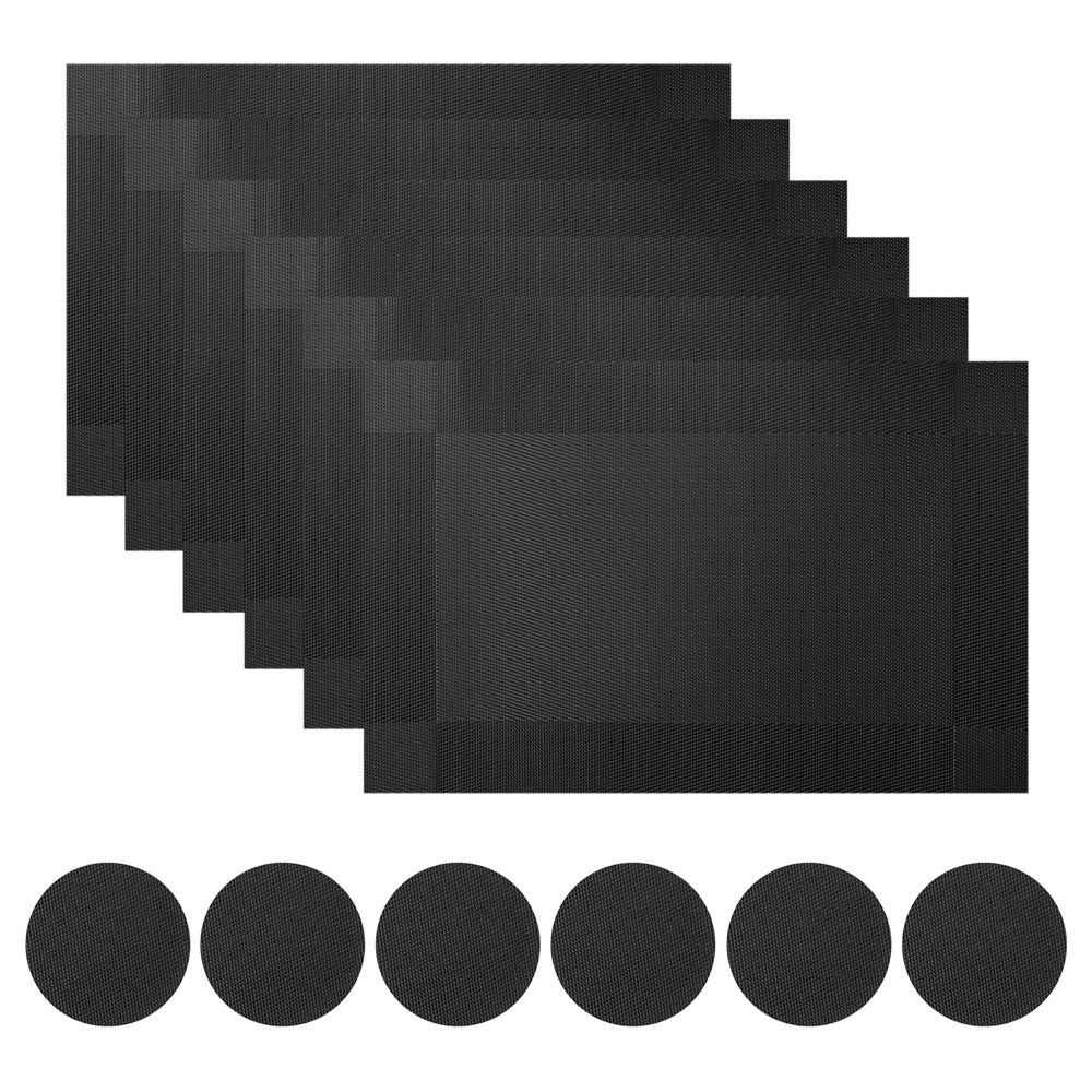 Set of 6 Crossweave Placemats with Coasters — Black Table Mats
