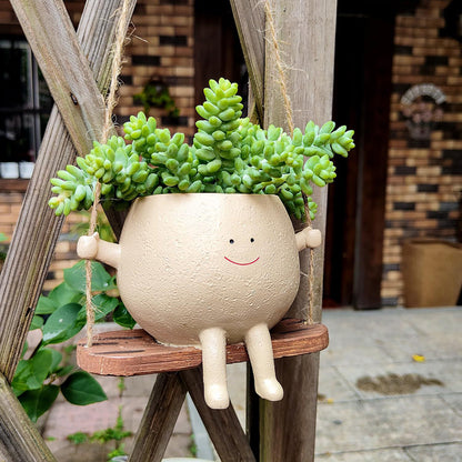 Swinging Face Planter, Cute Resin Hanging Flower Pot