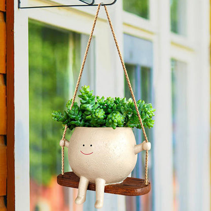Swinging Face Planter, Cute Resin Hanging Flower Pot