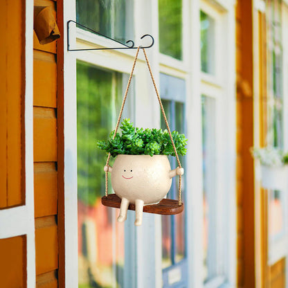 Swinging Face Planter, Cute Resin Hanging Flower Pot