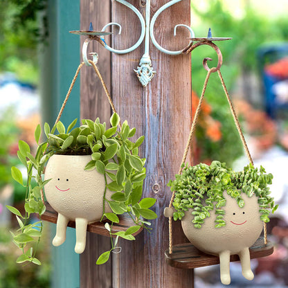 Swinging Face Planter, Cute Resin Hanging Flower Pot