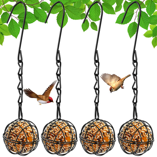 Hanging Suet Ball Bird Feeder Set — Metal Cage with Chain for Outdoor Garden Wild Birds
