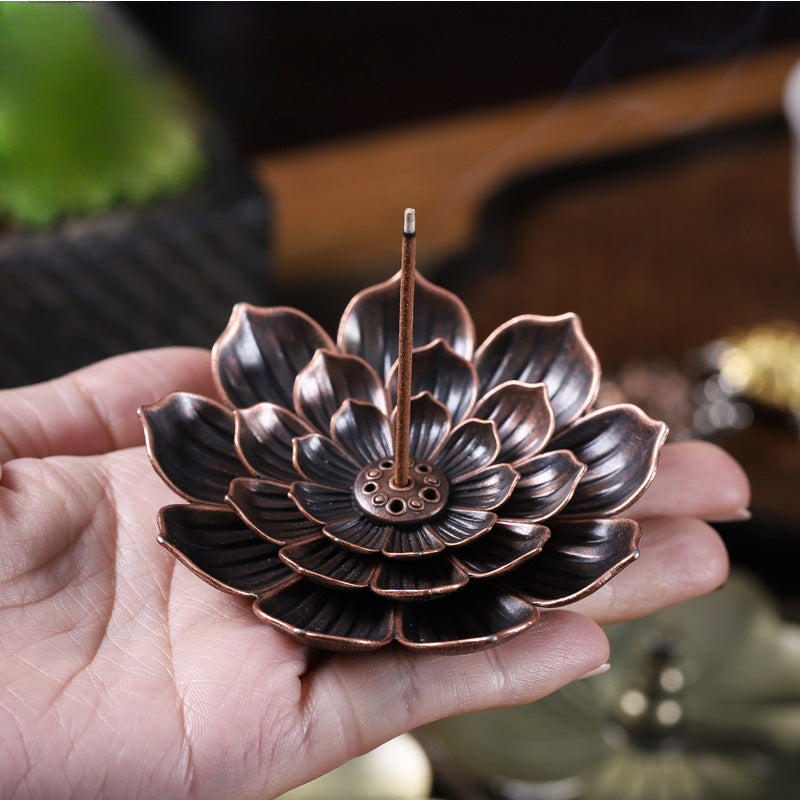 Lotus Incense Holder Alloy Stick & Cone Burner Plate Ash Catcher