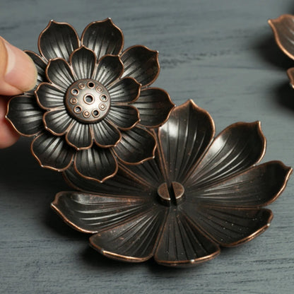 Lotus Incense Holder Alloy Stick & Cone Burner Plate Ash Catcher