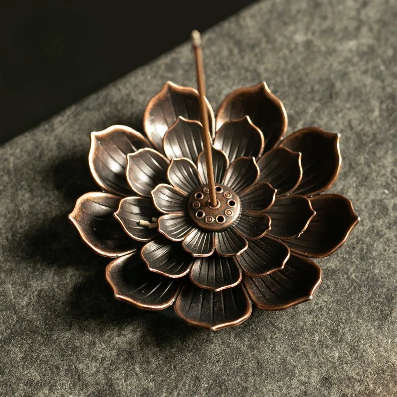 Lotus Incense Holder Alloy Stick & Cone Burner Plate Ash Catcher