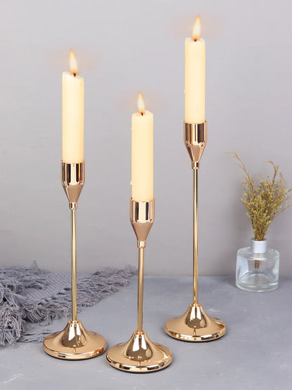 Metal Taper Candle Holders, Set of 3 Modern Candlestick Stands