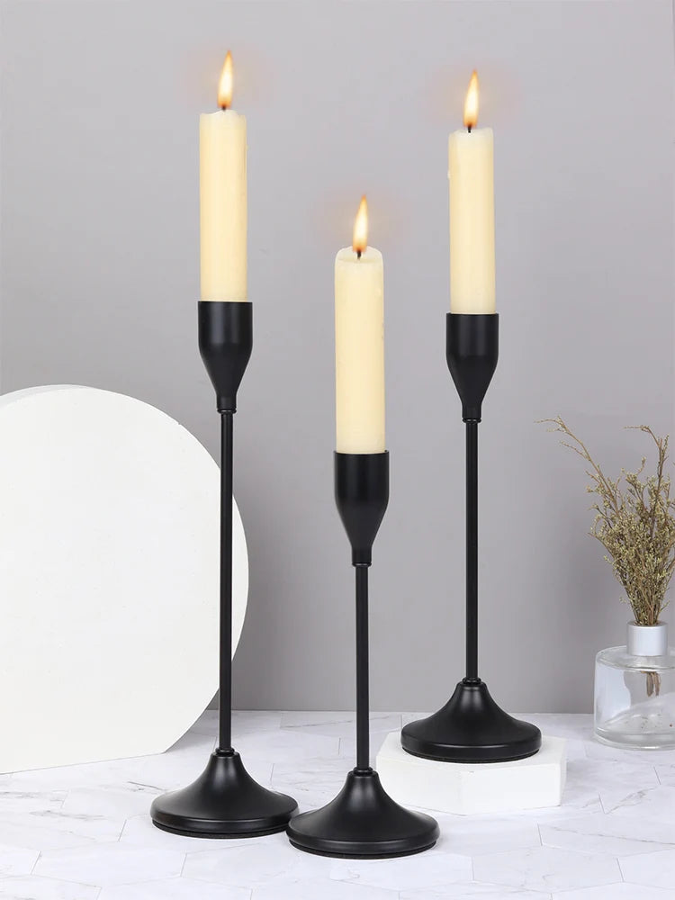 Metal Taper Candle Holders, Set of 3 Modern Candlestick Stands