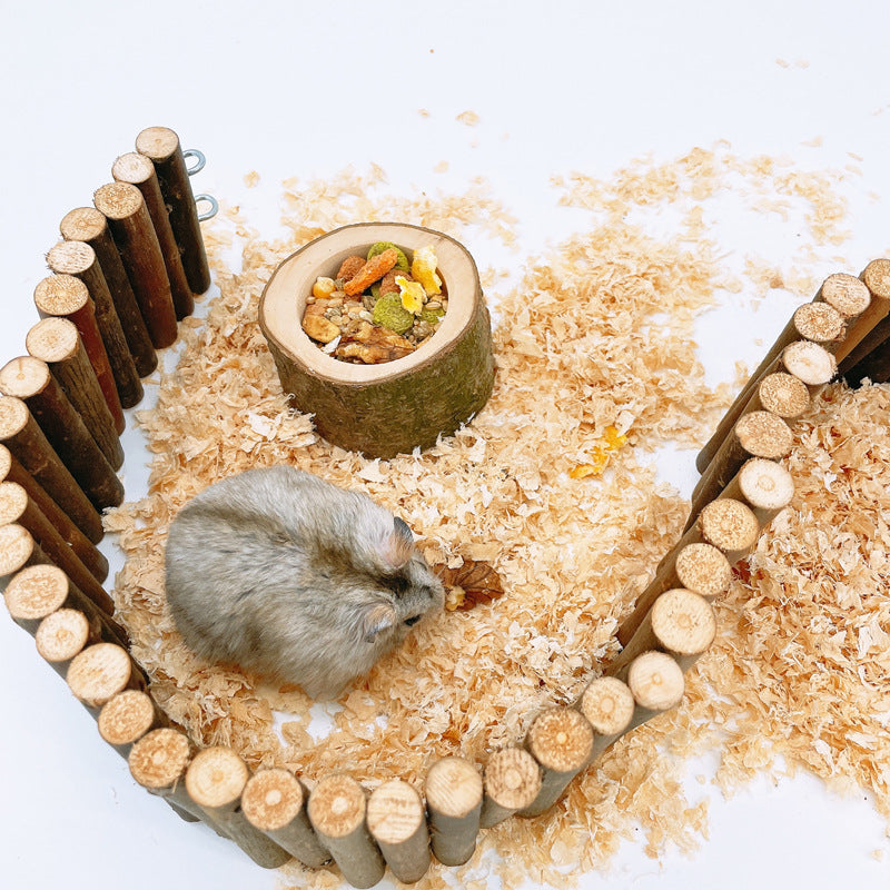 Natural Wood Hamster Ladder Bridge, Flexible Small Pet Fence Toy