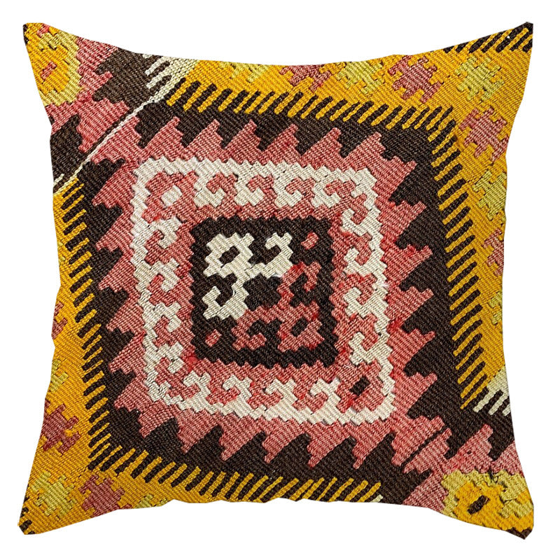 Bohemian Kilim Linen Throw Pillow Cover, Boho Aztec Cushion Cover
