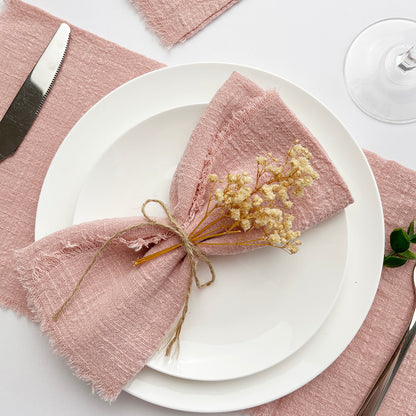 10-Pack Cotton Gauze Napkins — Frayed-Edge Reusable Tea Towels
