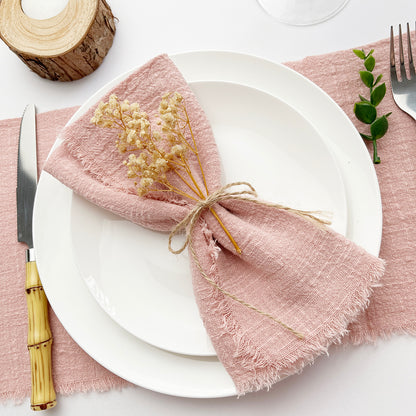 10-Pack Cotton Gauze Napkins — Frayed-Edge Reusable Tea Towels