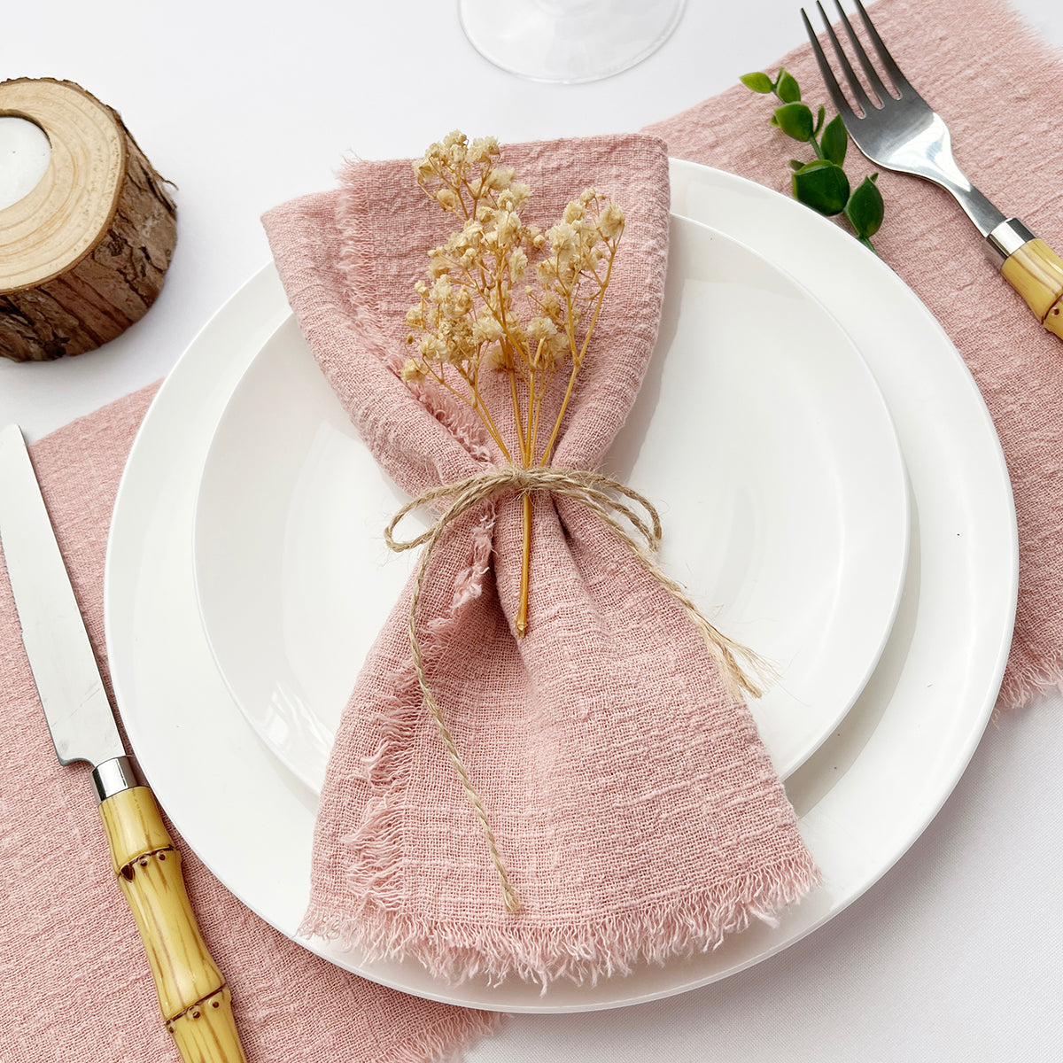 10-Pack Cotton Gauze Napkins — Frayed-Edge Reusable Tea Towels