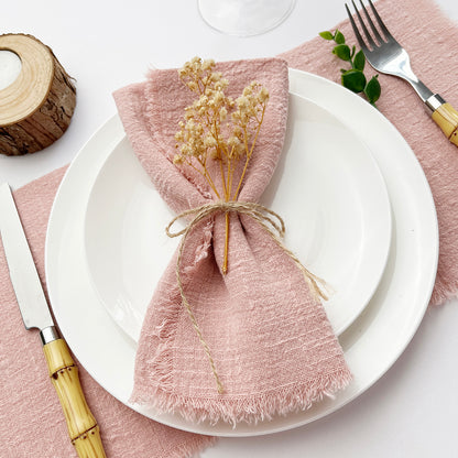 10-Pack Cotton Gauze Napkins — Frayed-Edge Reusable Tea Towels