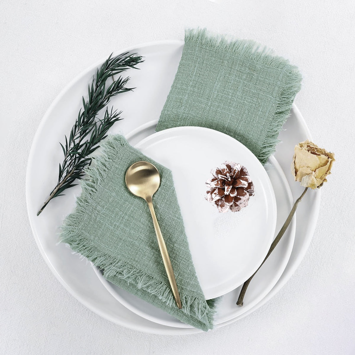 10-Pack Cotton Gauze Napkins — Frayed-Edge Reusable Tea Towels