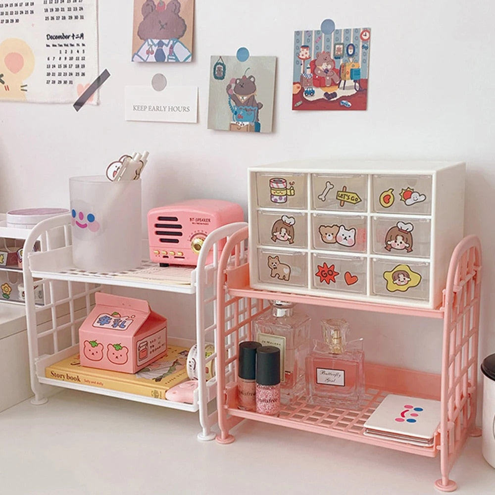 2-Tier Desktop Storage Shelf - Compact Organizer Rack for Desk & Vanity