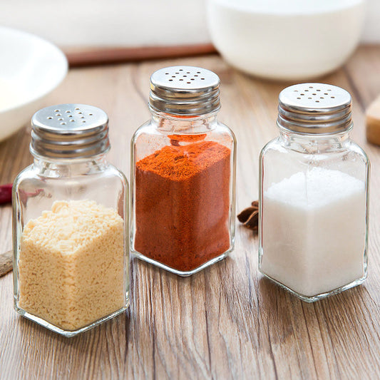 Glass Spice Shaker Bottles — Stainless Steel Lids for Salt, Pepper & BBQ Seasoning Kitchen Storage
