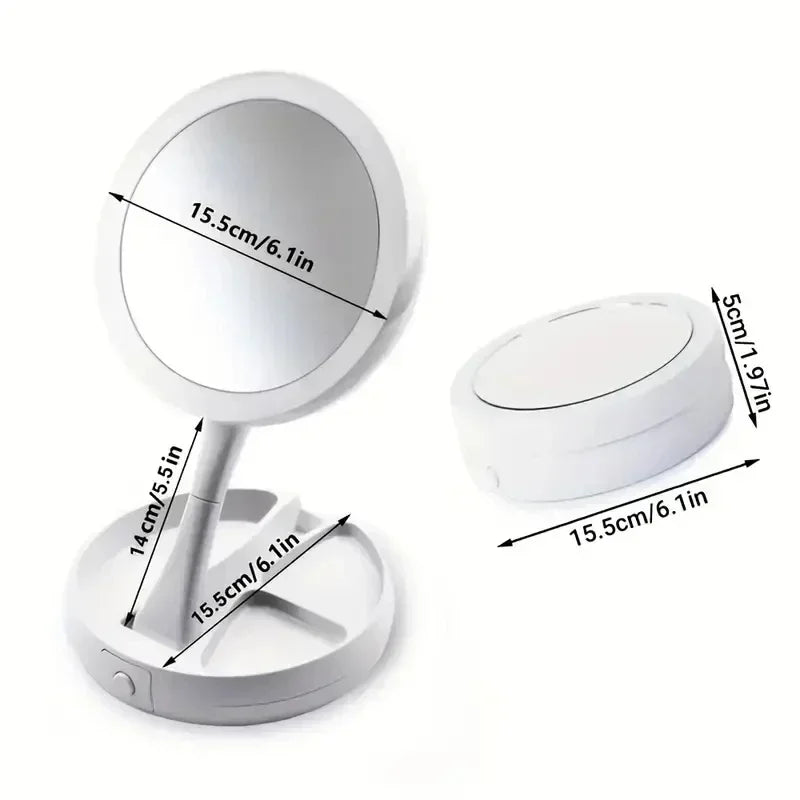 Double-Sided LED Makeup Mirror - Folding 1x/10x Magnifying Vanity Mirr