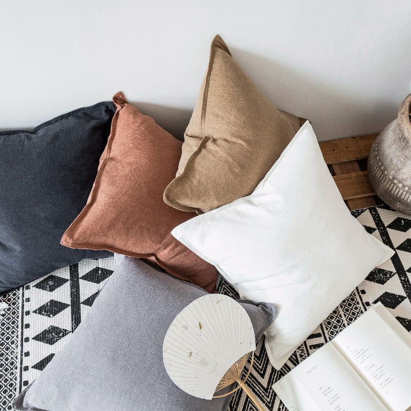 Thick Cotton Linen Throw Pillow Cover, Solid Sofa Cushion Cover