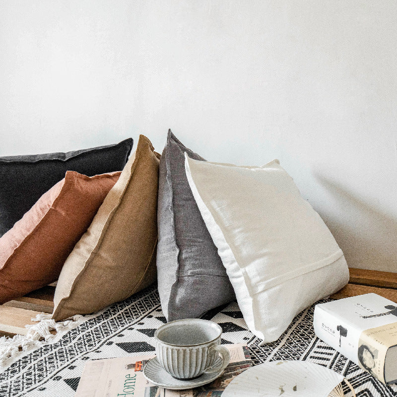 Thick Cotton Linen Throw Pillow Cover, Solid Sofa Cushion Cover
