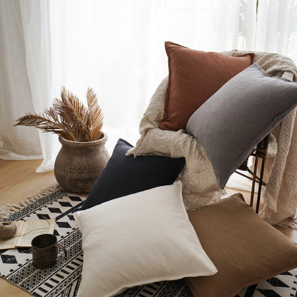 Thick Cotton Linen Throw Pillow Cover, Solid Sofa Cushion Cover