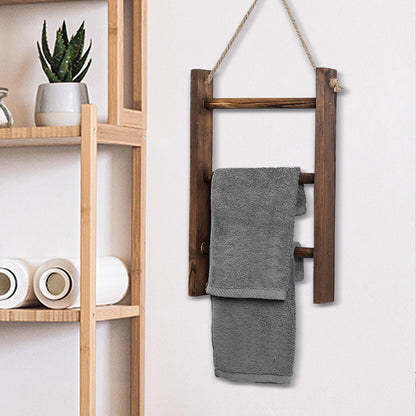 Rustic Wood Hanging Towel Ladder, 3-Tier Rope-Hung Bathroom Rack