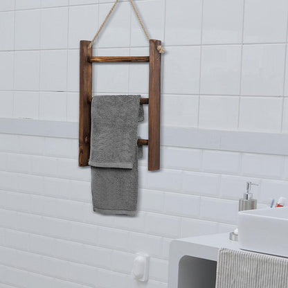 Rustic Wood Hanging Towel Ladder, 3-Tier Rope-Hung Bathroom Rack