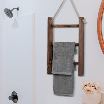 Rustic Wood Hanging Towel Ladder, 3-Tier Rope-Hung Bathroom Rack