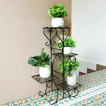 Round Metal Plant Stand Scrollwork Flower Pot Holder for Patio