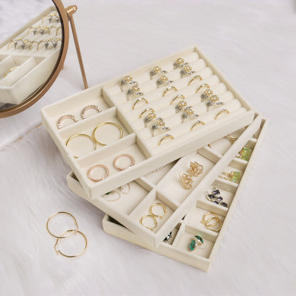 Velvet Jewelry Tray Organizer - Stackable Drawer Display for Rings & Earrings