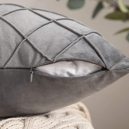 Velvet Pintuck Throw Pillow Covers — Soft Gray Cushion Covers