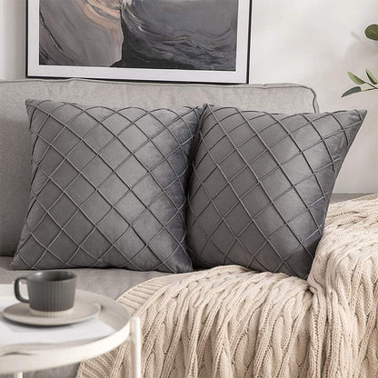 Velvet Pintuck Throw Pillow Covers — Soft Gray Cushion Covers