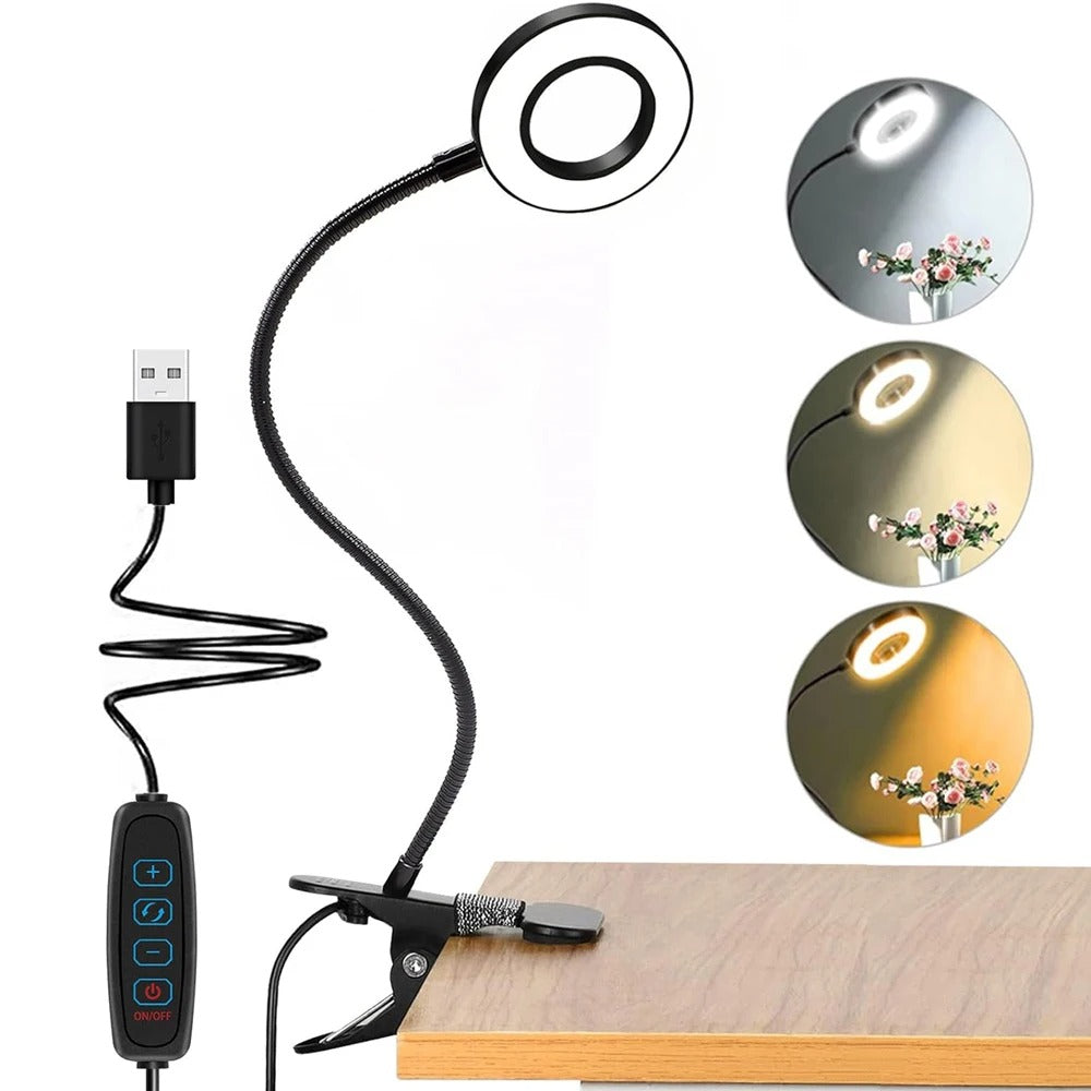 Clip-On LED Desk Lamp with Flexible Gooseneck and USB