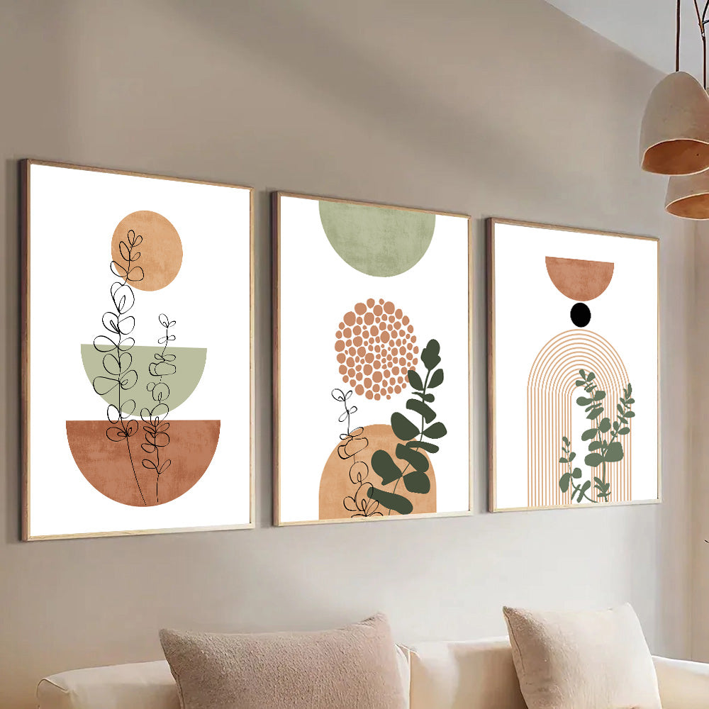 Boho Abstract Plant Wall Art, 3-Piece Mid-Century Print Set