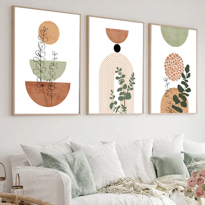 Boho Abstract Plant Wall Art, 3-Piece Mid-Century Print Set