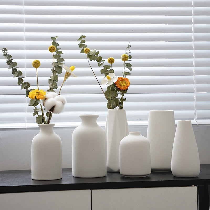 White Ceramic Bud Vase Set - Nordic Minimalist Flower Vases