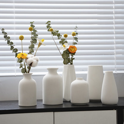 White Ceramic Bud Vase Set - Nordic Minimalist Flower Vases
