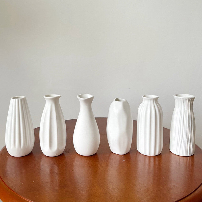 White Ceramic Bud Vase Set - Nordic Minimalist Flower Vases