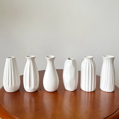 White Ceramic Bud Vase Set - Nordic Minimalist Flower Vases